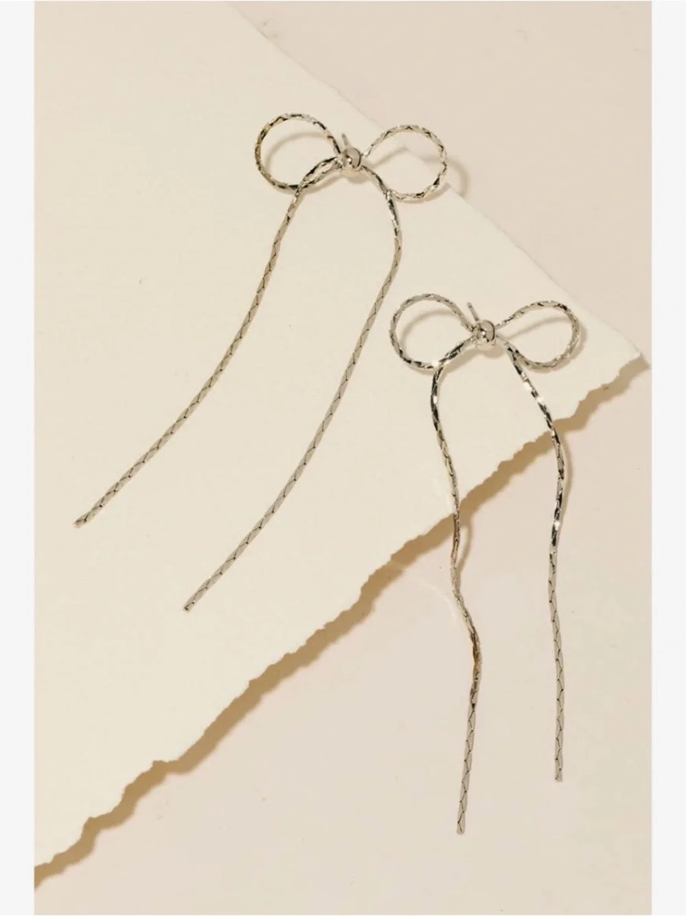 Delicate Silver Bow Drop Earrings